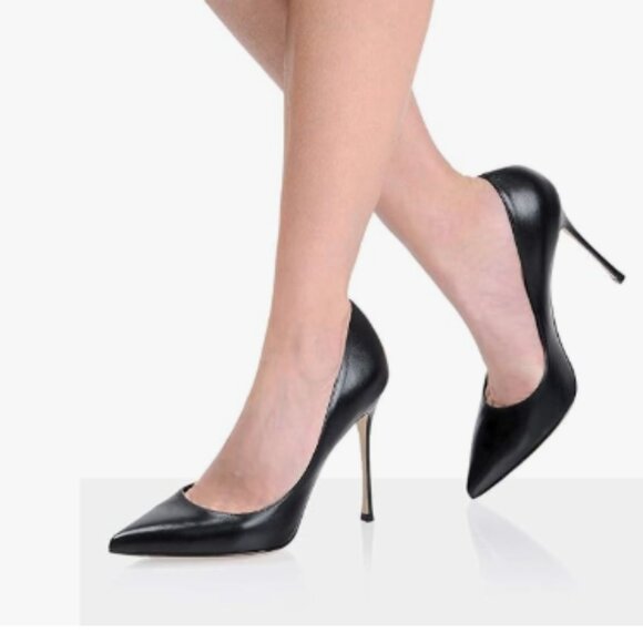 FSJ Black Pointed Toe Pumps High Heel Sexy Stilettos Slip On Office Cute Shoes - Picture 1 of 8